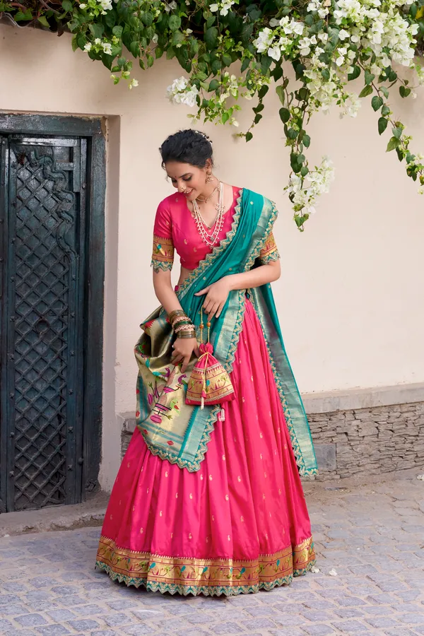 Pink_Jacquard_Silk_Paithani_Lehenga_Choli_Set_For_Women
