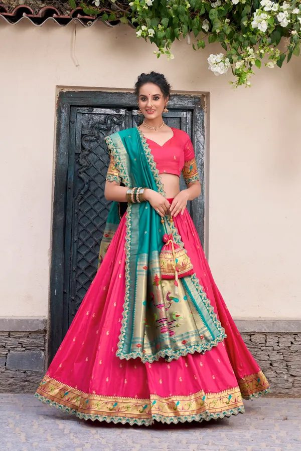 Pink_Jacquard_Silk_Paithani_Lehenga_Choli_Set_For_Women