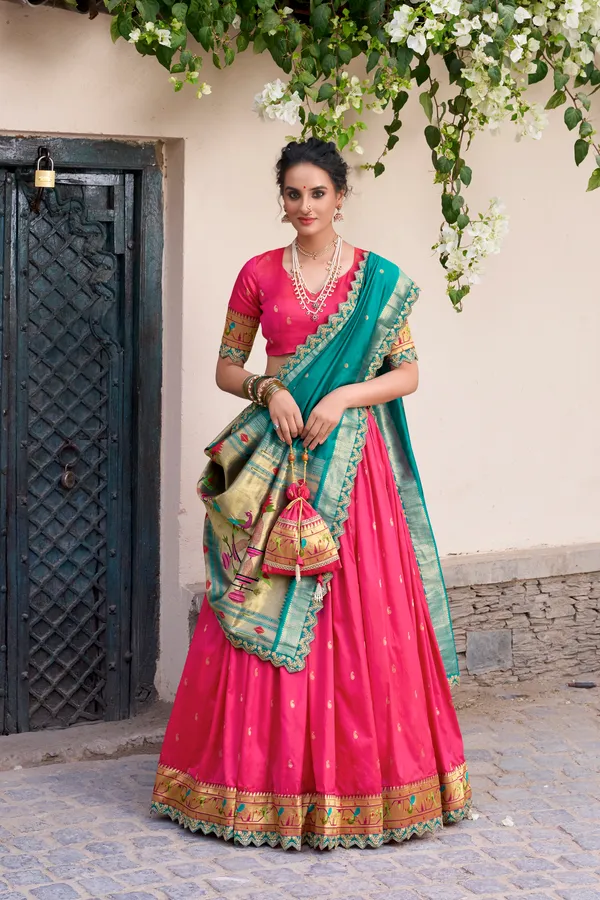 Pink_Jacquard_Silk_Paithani_Lehenga_Choli_Set_For_Women
