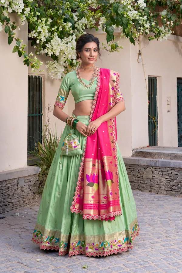 Pista_Jacquard_Silk_Paithani_Lehenga_Choli_Set_For_Women
