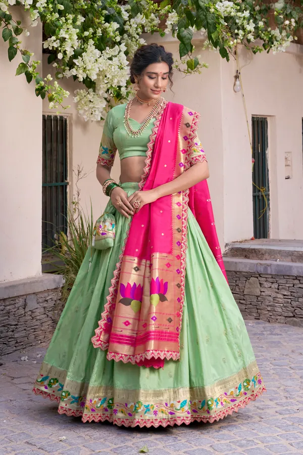 Pista_Jacquard_Silk_Paithani_Lehenga_Choli_Set_For_Women