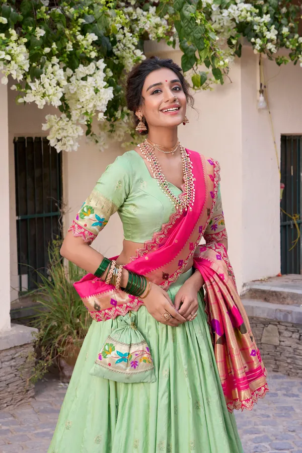 Pista_Jacquard_Silk_Paithani_Lehenga_Choli_Set_For_Women