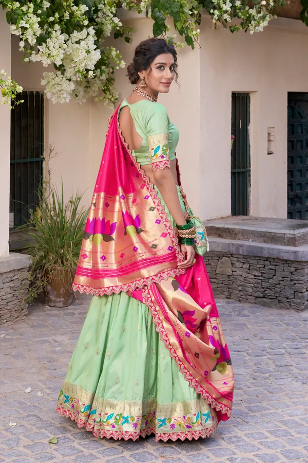 Pista_Jacquard_Silk_Paithani_Lehenga_Choli_Set_For_Women