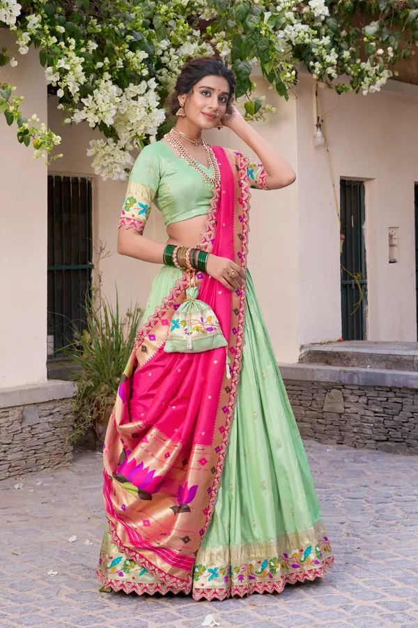 Pista_Jacquard_Silk_Paithani_Lehenga_Choli_Set_For_Women
