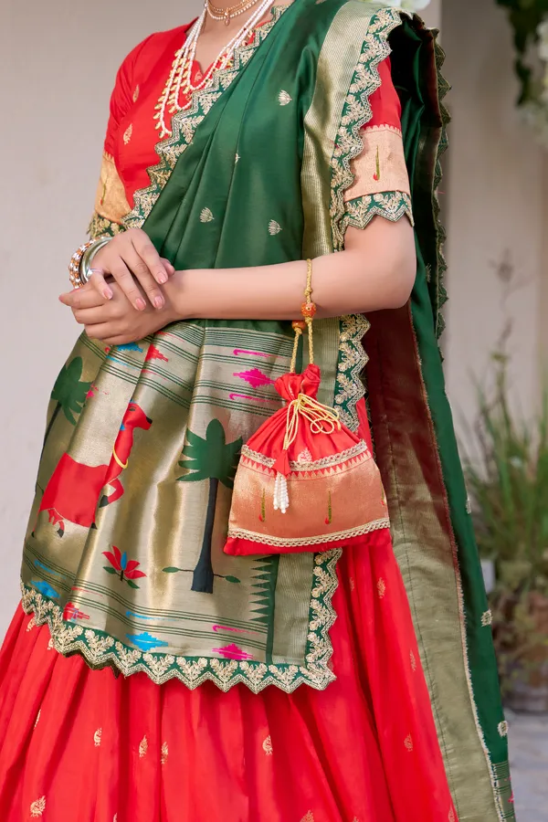 Red_Jacquard_Silk_Paithani_Lehenga_Choli_Set_For_Women