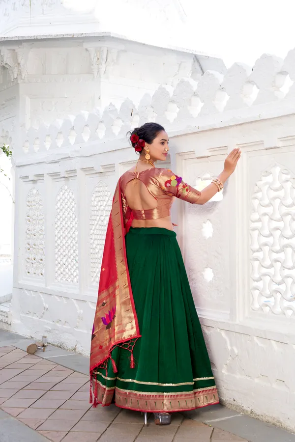 Green_Vichitra_Silk_Lehenga_Choli_Set_With_Paithani_Lace_Border_And_Zari_Weaving_Dupatta_For_Women