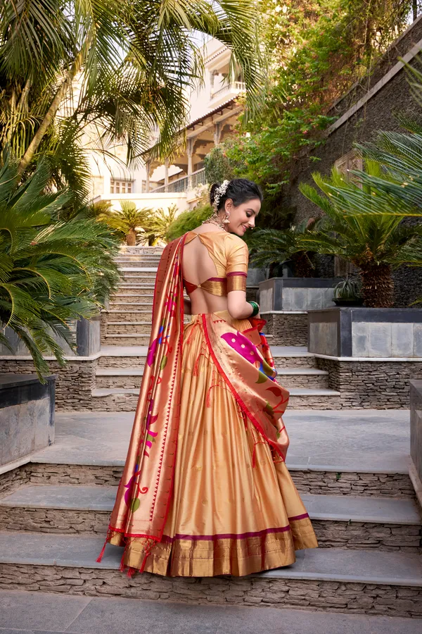 Chiku_Jacquard_Silk_Paithani_Lehenga_Choli_Set_With_Rich_Zari_Weaving_Dupatta_For_Women