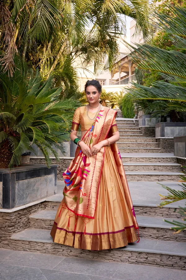 Chiku_Jacquard_Silk_Paithani_Lehenga_Choli_Set_With_Rich_Zari_Weaving_Dupatta_For_Women