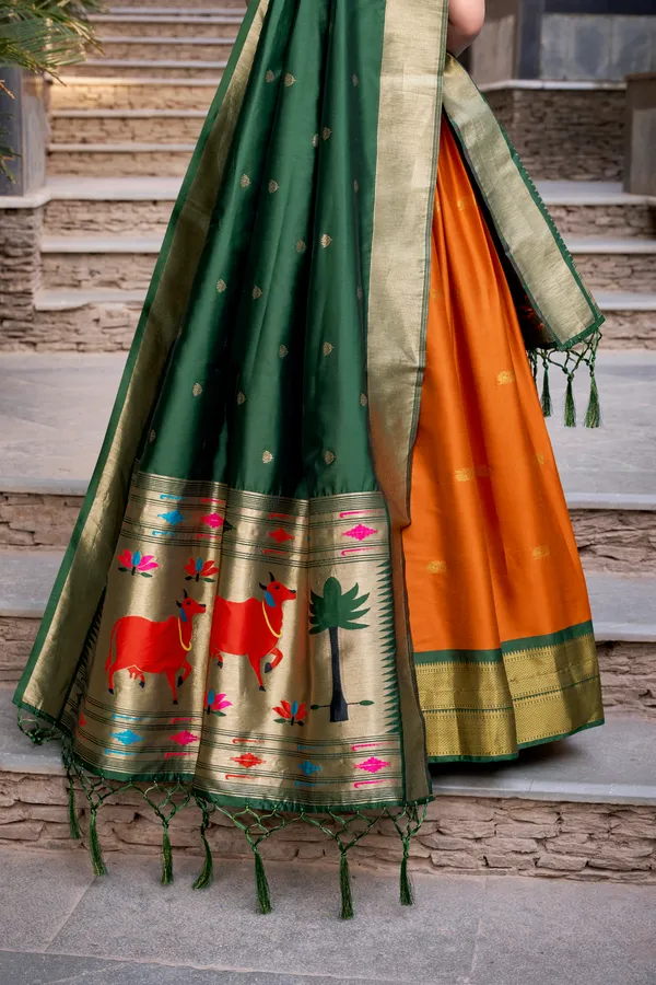 Orange_Jacquard_Silk_Paithani_Lehenga_Choli_Set_With_Rich_Zari_Weaving_Dupatta_For_Women