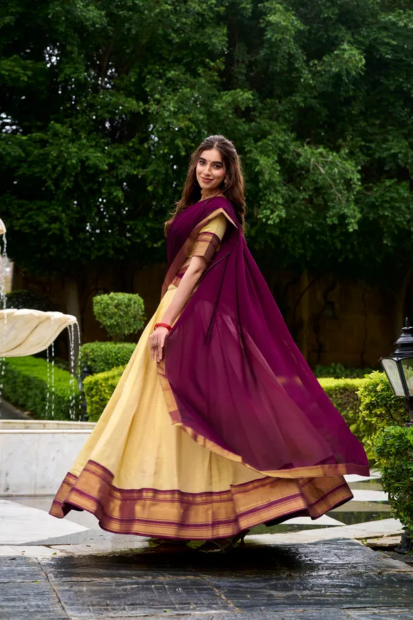 Brown_Kanchipuram_Zari_Weaving_Work_Lehenga_Choli_Set_With_Dupatta_For_Women