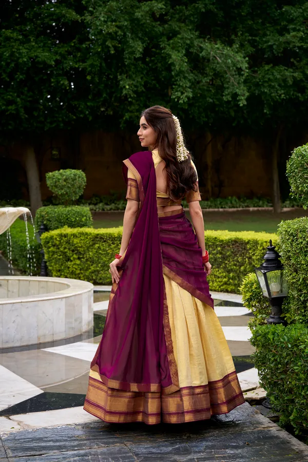 Brown_Kanchipuram_Zari_Weaving_Work_Lehenga_Choli_Set_With_Dupatta_For_Women