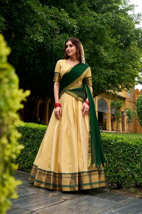 Green_Kanchipuram_Zari_Weaving_Work_Lehenga_Choli_Set_With_Dupatta_For_Women