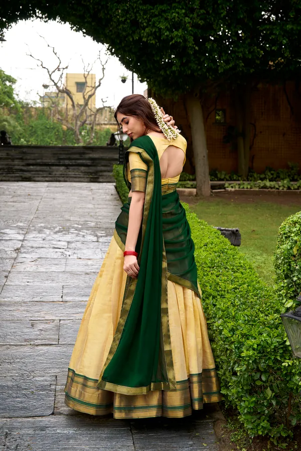 Green_Kanchipuram_Zari_Weaving_Work_Lehenga_Choli_Set_With_Dupatta_For_Women