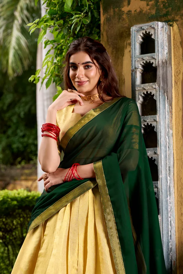 Green_Kanchipuram_Zari_Weaving_Work_Lehenga_Choli_Set_With_Dupatta_For_Women