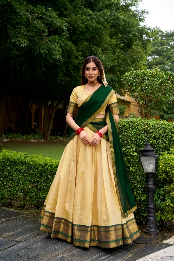 Green_Kanchipuram_Zari_Weaving_Work_Lehenga_Choli_Set_With_Dupatta_For_Women