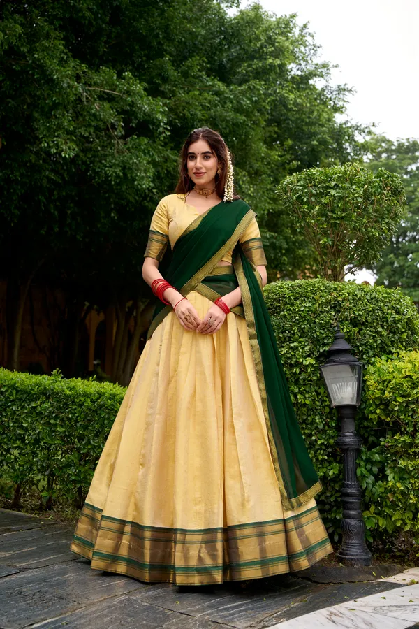 Green_Kanchipuram_Zari_Weaving_Work_Lehenga_Choli_Set_With_Dupatta_For_Women