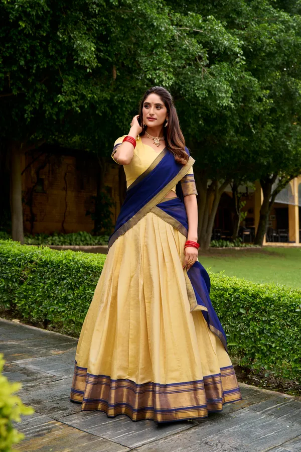 Blue_Kanchipuram_Zari_Weaving_Work_Lehenga_Choli_Set_With_Dupatta_For_Women
