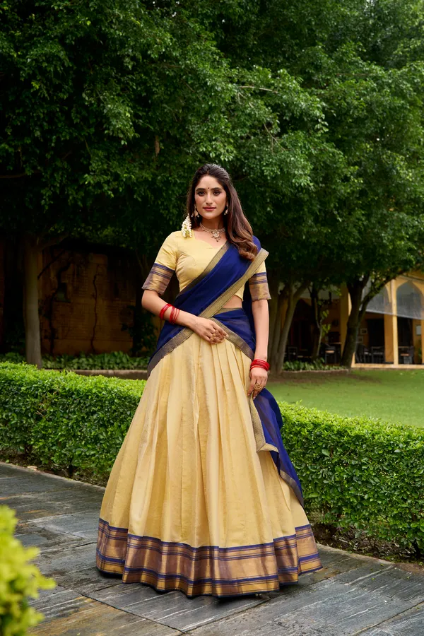 Blue_Kanchipuram_Zari_Weaving_Work_Lehenga_Choli_Set_With_Dupatta_For_Women