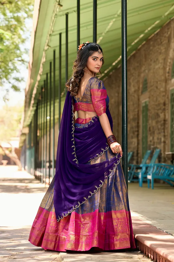 Blue_Kanjivaram_Zari_Weaving_Work_Lehenga_Choli_Set_With_Embroidered_Dupatta_For_Women