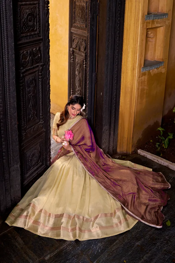 Yellow_Dupion_Silk_Lehenga_Saree_With_Rich_Woven_Border_And_Contrast_Dupatta_For_Women