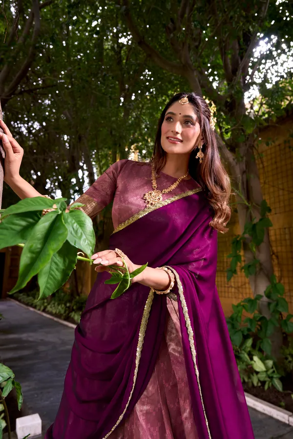 Pink_Dupion_Silk_Lehenga_Saree_With_Rich_Weaving_Work_And_Contrast_Dupatta_For_Women