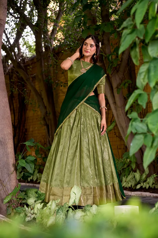 Pista_Dupion_Silk_Lehenga_Saree_With_Rich_Weaving_Work_And_Contrast_Dupatta_For_Women