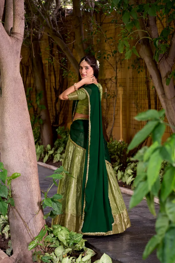 Pista_Dupion_Silk_Lehenga_Saree_With_Rich_Weaving_Work_And_Contrast_Dupatta_For_Women