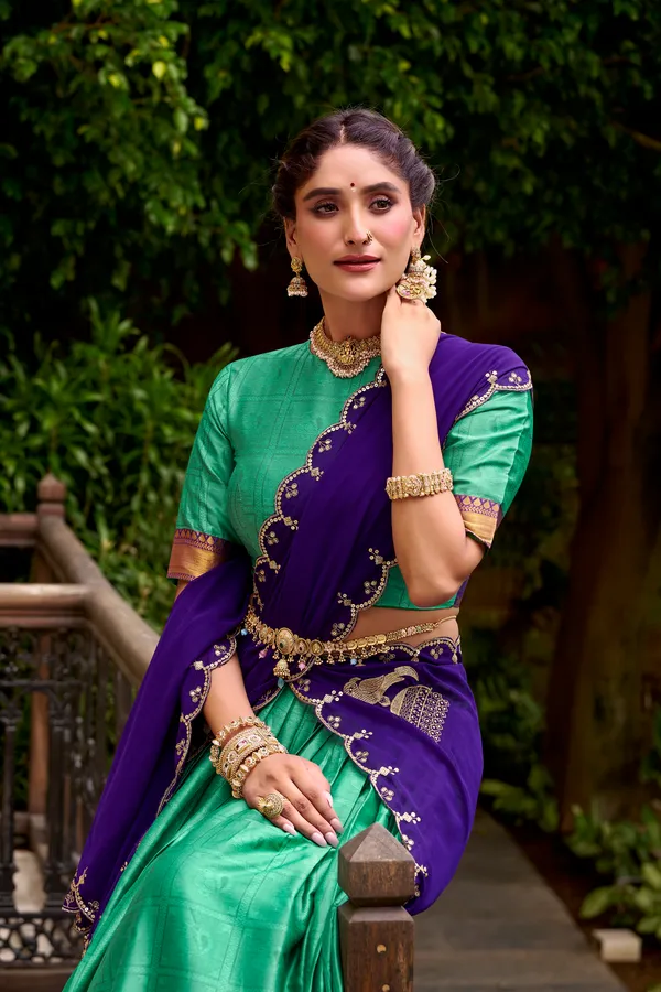Rama_Poly_Cotton_Silk_Lehenga_Saree_With_Rich_Weaving_Work_And_Contrast_Dupatta_For_Women