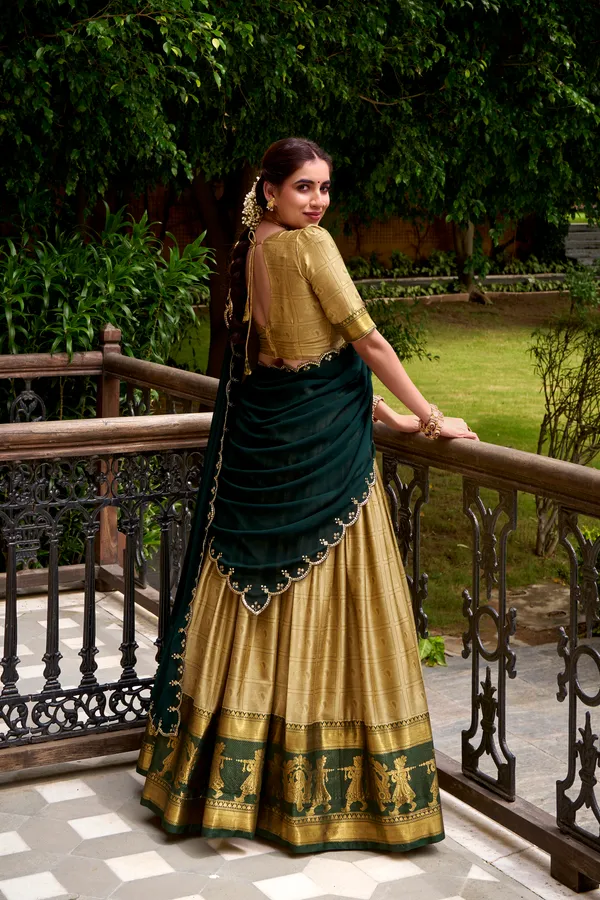 Cream_Poly_Cotton_Silk_Lehenga_Saree_With_Rich_Weaving_Work_And_Contrast_Dupatta_For_Women