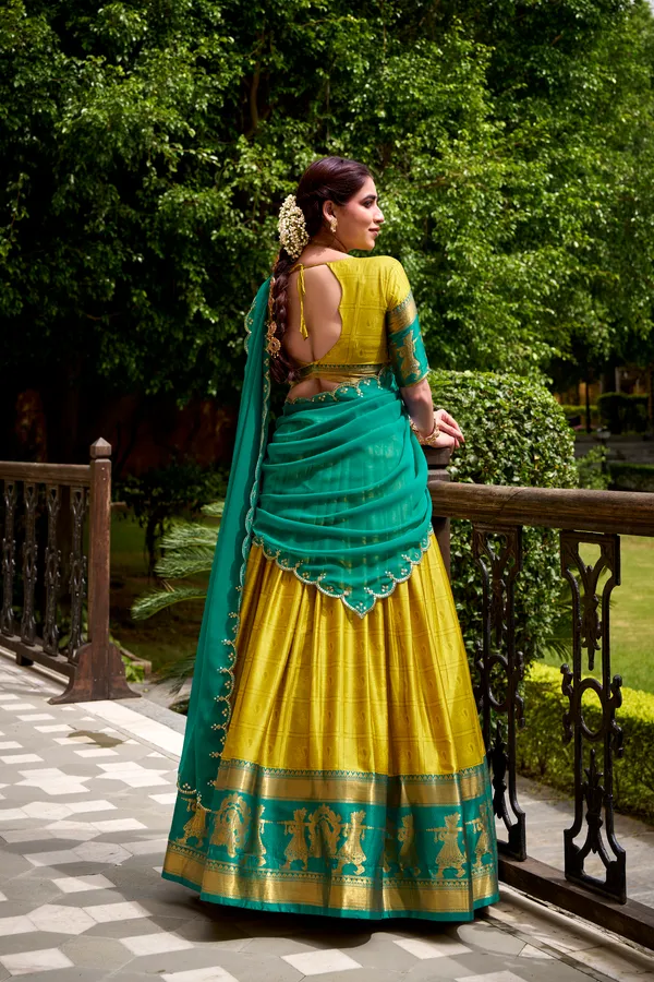 Yellow_Poly_Cotton_Silk_Lehenga_Saree_With_Rich_Weaving_Work_And_Contrast_Dupatta_For_Women
