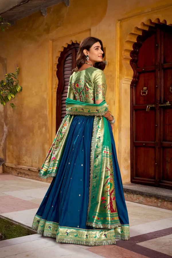 Navy_Blue_Soft_Silk_Paithani_Green_And_Lehenga_Saree_With_Traditional_Weaving_Work_For_Women