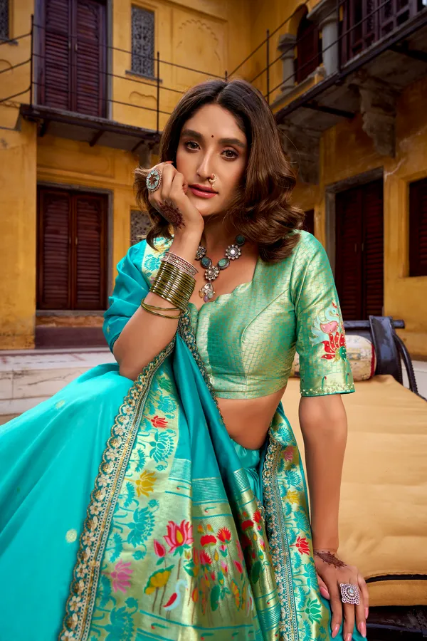 Sky_Blue_Soft_Silk_Paithani_Green_And_Lehenga_Saree_With_Traditional_Weaving_Work_For_Women