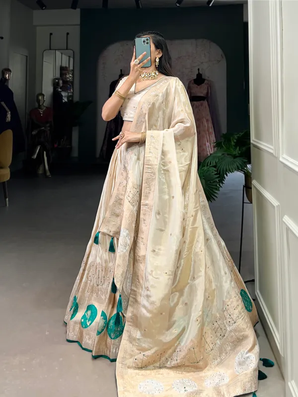 Purple_Pure_Shimmer_Beige_Weaving_Work_Lehenga_Choli_Set_With_Dupatta_For_Women