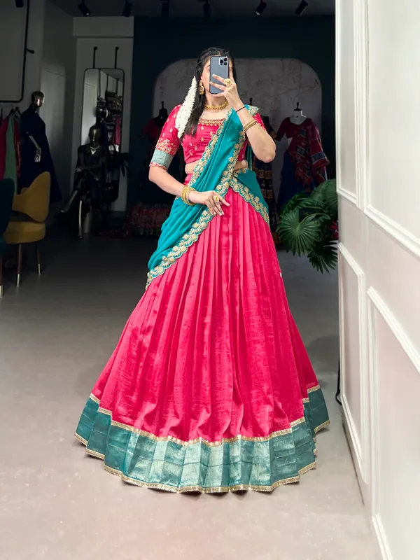 Pink_Vichitra_Silk_Embroidered_Ivory_Lehenga_Choli_Set_With_Maroon_Dupatta_For_Women
