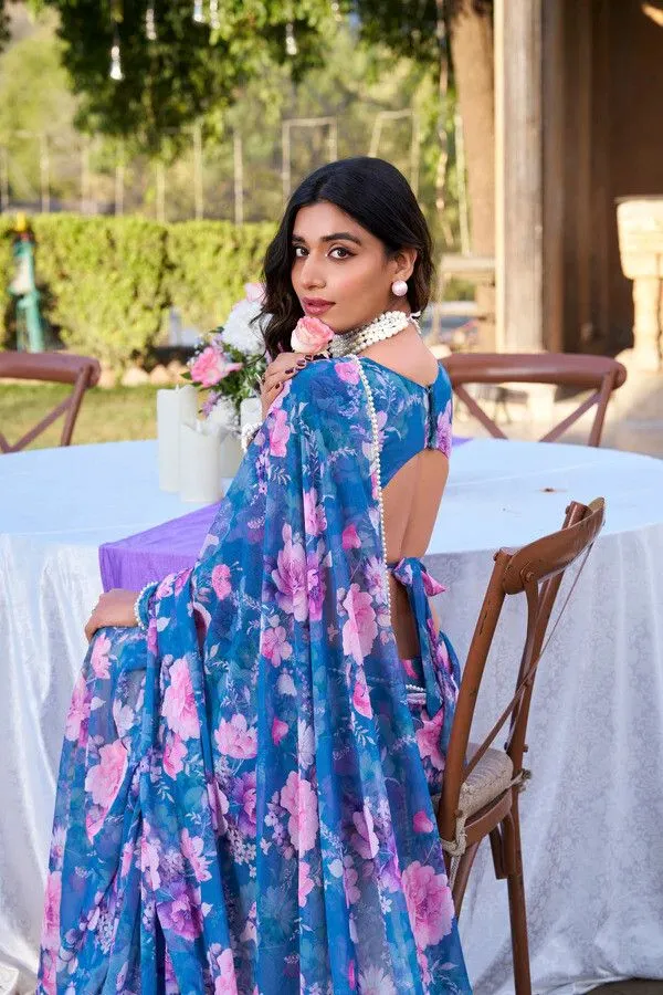 Blue_Floral_Print_Bollywood_Georgette_Saree_For_Women
