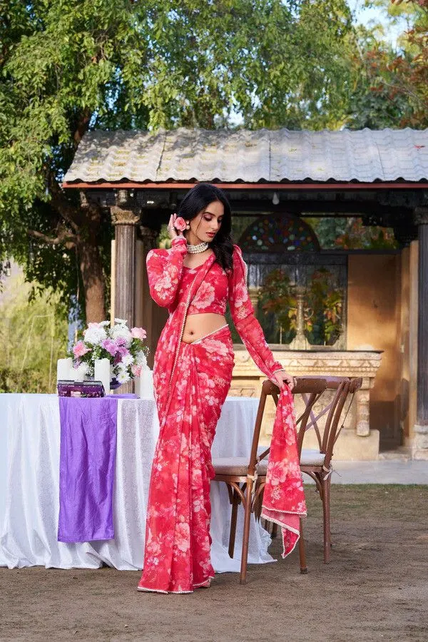 Red_Floral_Print_Bollywood_Georgette_Saree_For_Women