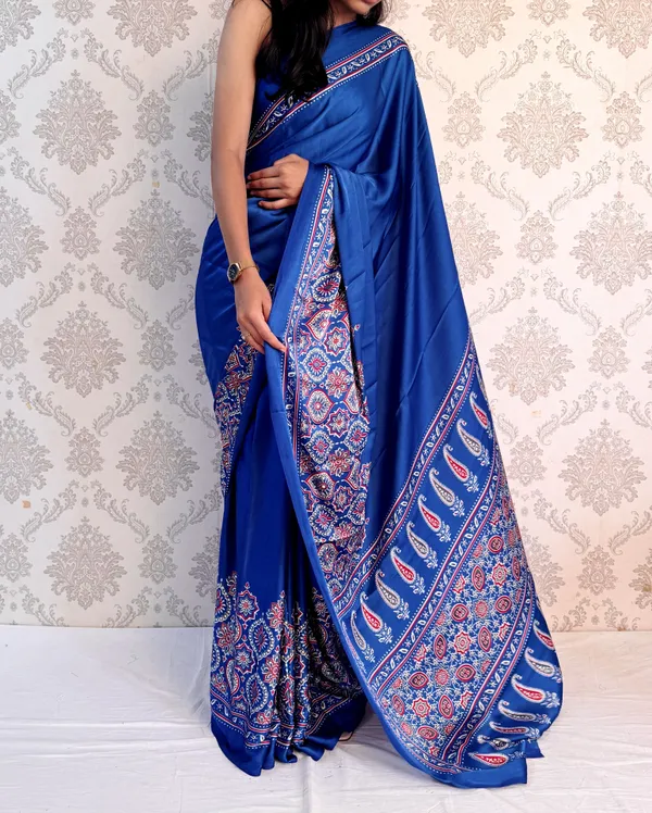 Blue_Printed__Paisley_Bollywood_Satin_Saree_For_Women