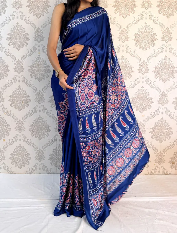 Nevy_Blue_Printed__Paisley_Bollywood_Satin_Saree_For_Women