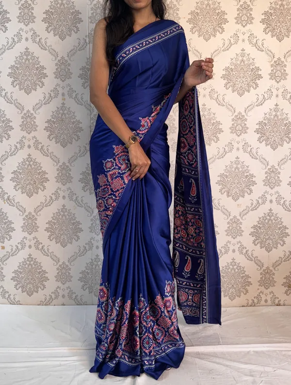 Nevy_Blue_Printed__Paisley_Bollywood_Satin_Saree_For_Women