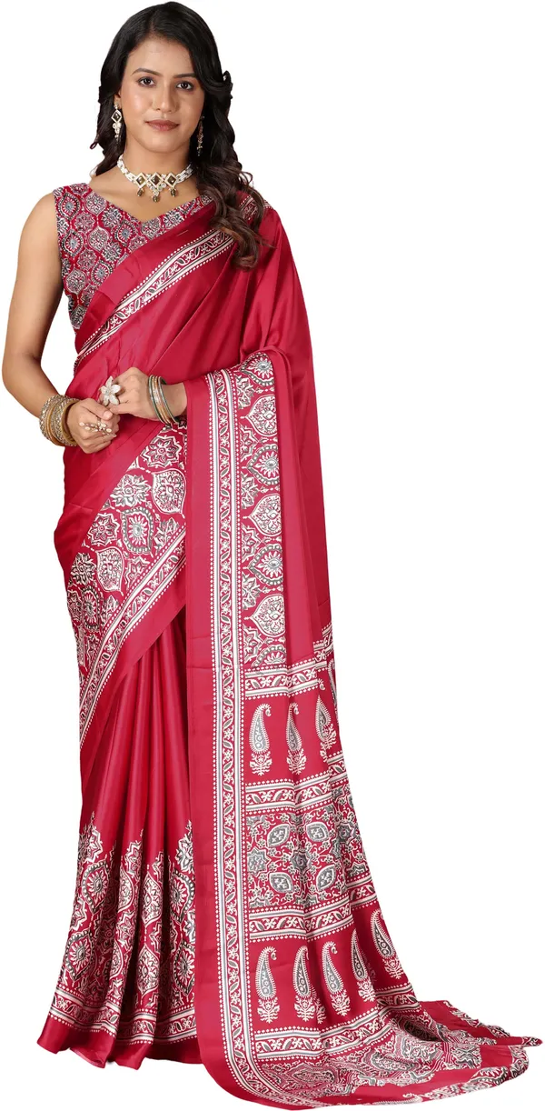 Red_Printed_Bollywood_Crepe_Saree_For_Women
