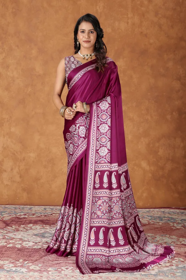 Wine_Printed_Bollywood_Crepe_Saree_For_Women