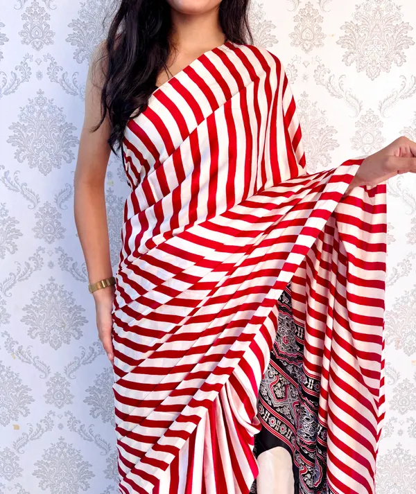 Red_Satin_Silk_Stripe_Elegance_Classy_Draped_Saree_For_Women