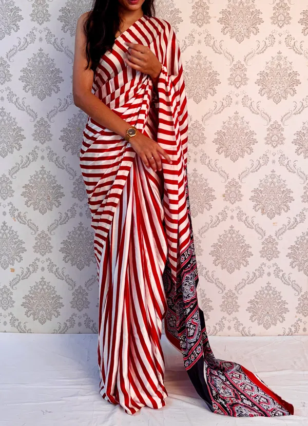 Red_Satin_Silk_Stripe_Elegance_Classy_Draped_Saree_For_Women