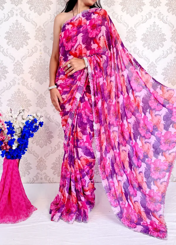 Pink_Floral_Print_Bollywood_Georgette_Saree_For_Women