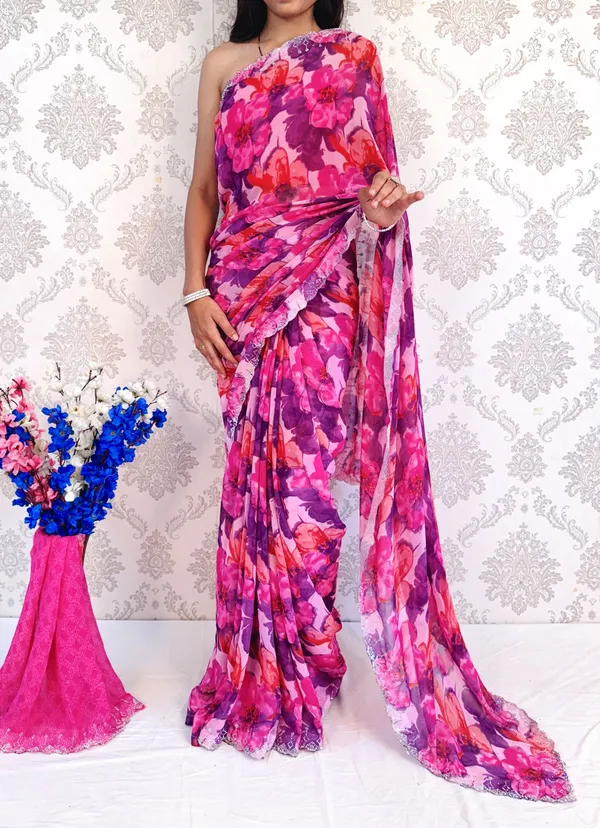 Pink_Floral_Print_Bollywood_Georgette_Saree_For_Women