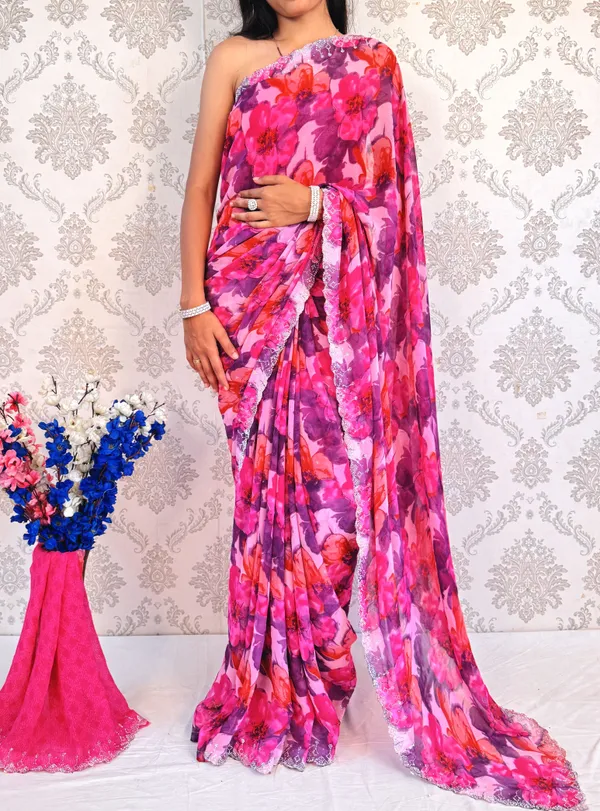 Pink_Floral_Print_Bollywood_Georgette_Saree_For_Women
