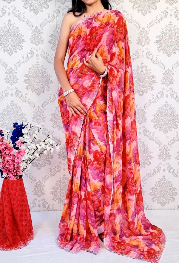 Red_Floral_Print_Bollywood_Georgette_Saree_For_Women