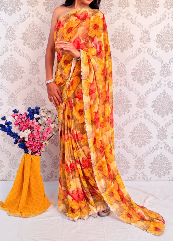 Yellow_Floral_Print_Bollywood_Georgette_Saree_For_Women