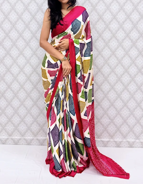 Multicolor_Printed__Geometric_Print_Bandhani_Satin__Silk_Blend_Saree_For_Women
