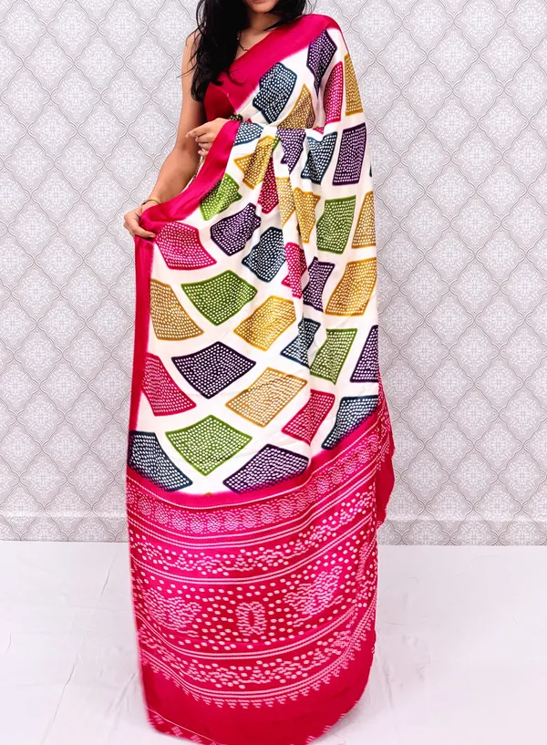 Multicolor_Printed__Geometric_Print_Bandhani_Satin__Silk_Blend_Saree_For_Women